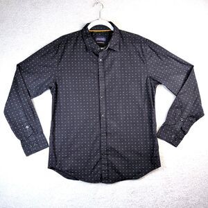 Gentlemans Outfitters Shirt Mens Large Cotton Black Geometric Print Button Front